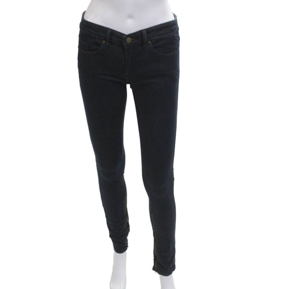 Designer Women Skinny Ankle Jeans Dark Blue Low Rise Button Fly Size 26